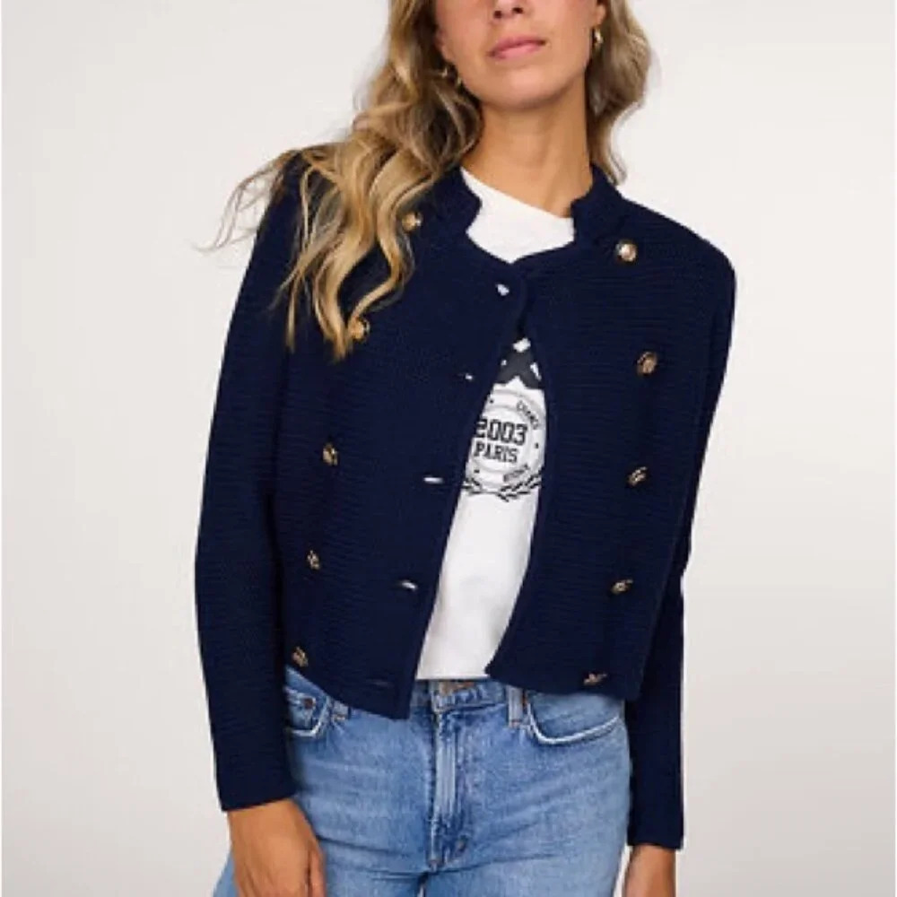 NWT Ba&sh Louman Long Sleeve Cardigan Jacket in Marine Navy Blue | size 2 / M - Picture 7 of 15